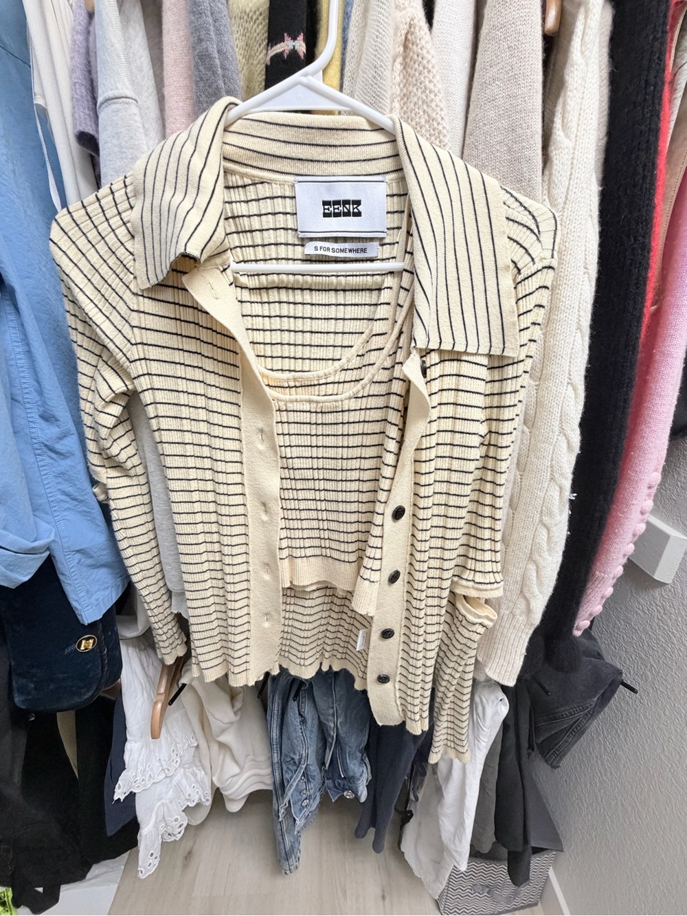 Striped Cream Knit Cardigan & Tank Set — Eenk